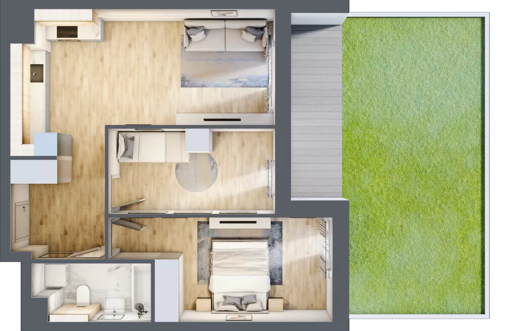 3 pokoje, mieszkanie 56,54 m², parter, oferta nr 3A.0.02, Nowa Francuska IIA, Katowice, Osiedle Paderewskiego-Muchowiec, Muchowiec, ul. Szybowcowa