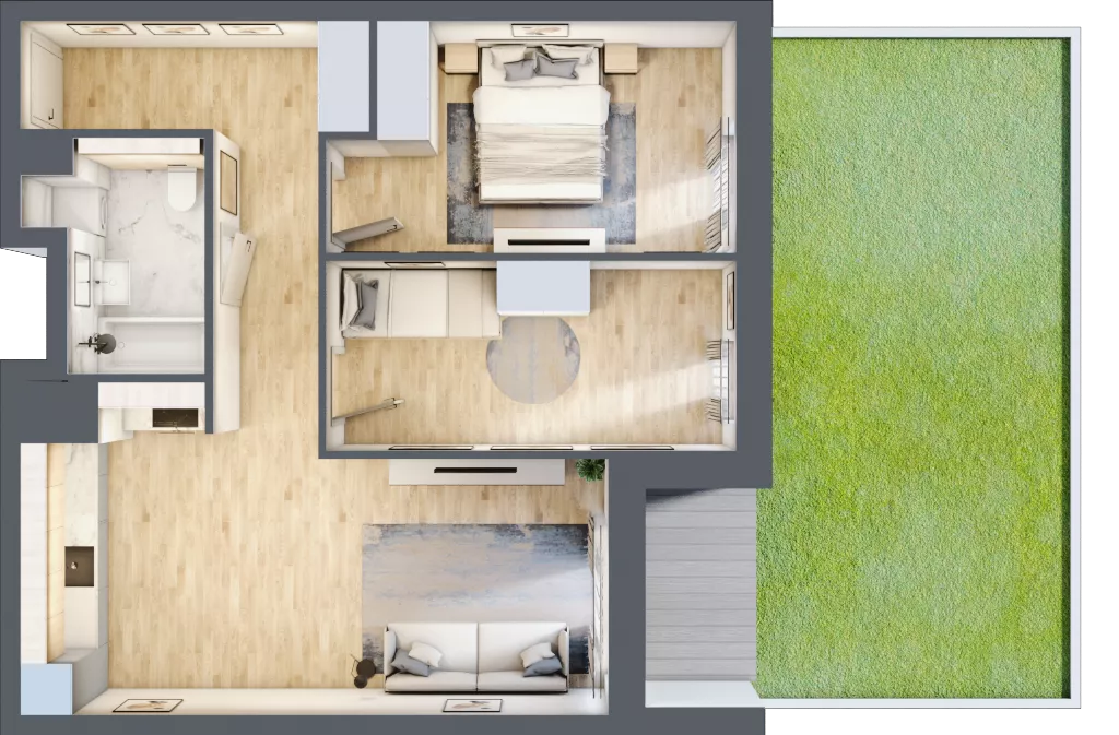 3 pokoje, mieszkanie 59,68 m², parter, oferta nr 3A.0.03, Nowa Francuska IIA, Katowice, Osiedle Paderewskiego-Muchowiec, Muchowiec, ul. Szybowcowa