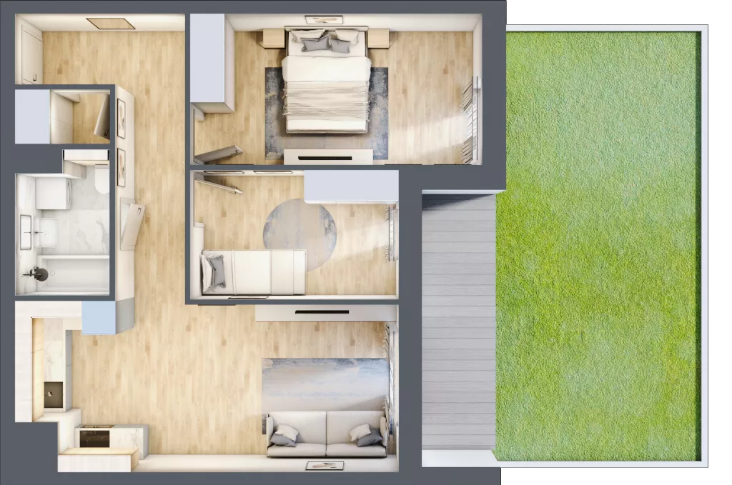 3 pokoje, mieszkanie 57,61 m², parter, oferta nr 3B.0.55, Nowa Francuska IIA, Katowice, Osiedle Paderewskiego-Muchowiec, Muchowiec, ul. Szybowcowa