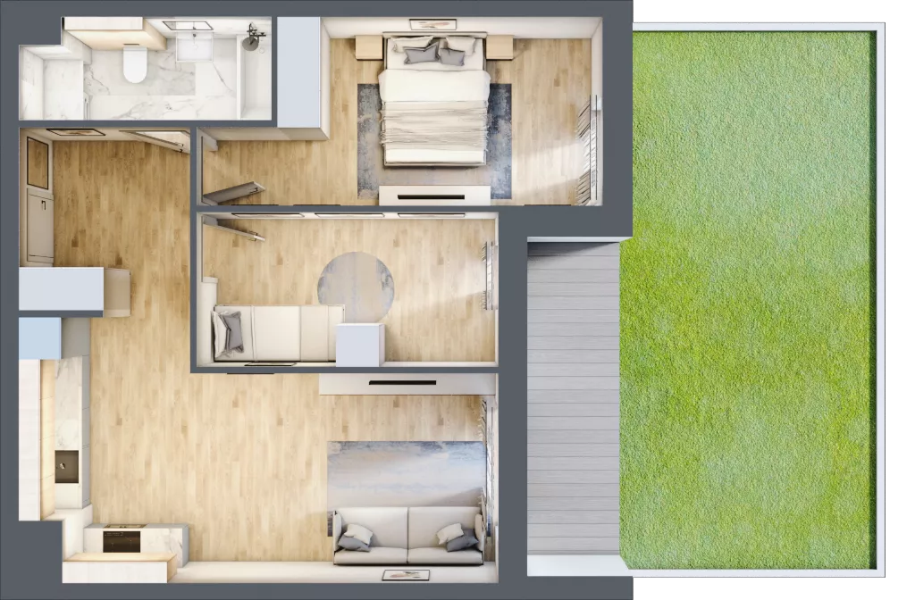 3 pokoje, mieszkanie 57,43 m², parter, oferta nr 3B.0.57, Nowa Francuska IIA, Katowice, Osiedle Paderewskiego-Muchowiec, Muchowiec, ul. Szybowcowa