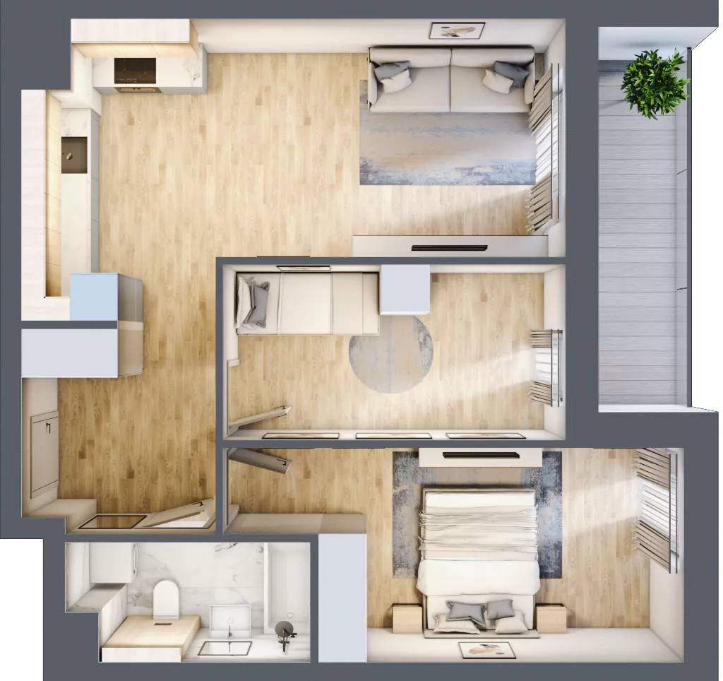 3 pokoje, mieszkanie 56,54 m², piętro 1, oferta nr 3B.1.64, Nowa Francuska IIA, Katowice, Osiedle Paderewskiego-Muchowiec, Muchowiec, ul. Szybowcowa