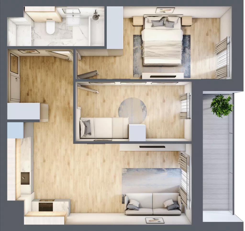 3 pokoje, mieszkanie 57,43 m², piętro 1, oferta nr 3B.1.65, Nowa Francuska IIA, Katowice, Osiedle Paderewskiego-Muchowiec, Muchowiec, ul. Szybowcowa