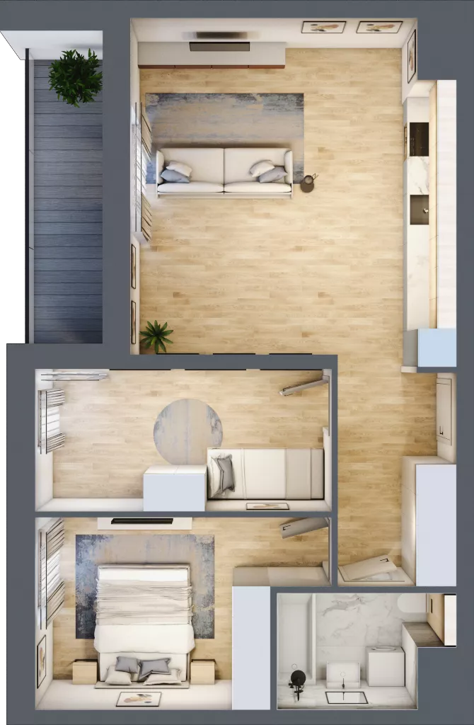 3 pokoje, mieszkanie 60,05 m², piętro 1, oferta nr 3B.1.69, Nowa Francuska IIA, Katowice, Osiedle Paderewskiego-Muchowiec, Muchowiec, ul. Szybowcowa