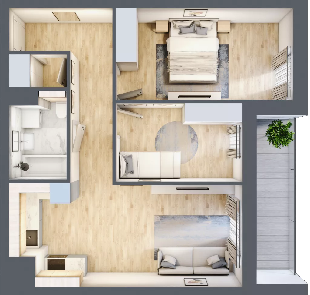 3 pokoje, mieszkanie 57,61 m², piętro 2, oferta nr 3B.2.71, Nowa Francuska IIA, Katowice, Osiedle Paderewskiego-Muchowiec, Muchowiec, ul. Szybowcowa