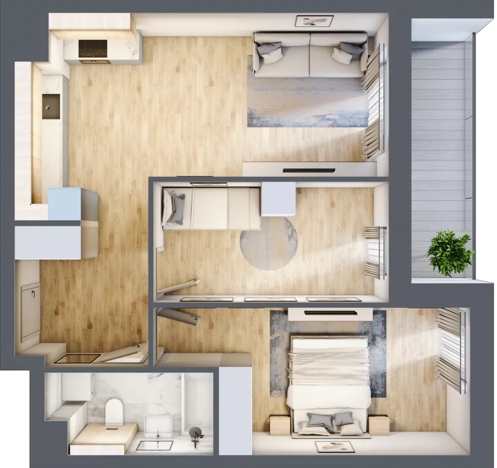 3 pokoje, mieszkanie 56,54 m², piętro 2, oferta nr 3B.2.72, Nowa Francuska IIA, Katowice, Osiedle Paderewskiego-Muchowiec, Muchowiec, ul. Szybowcowa