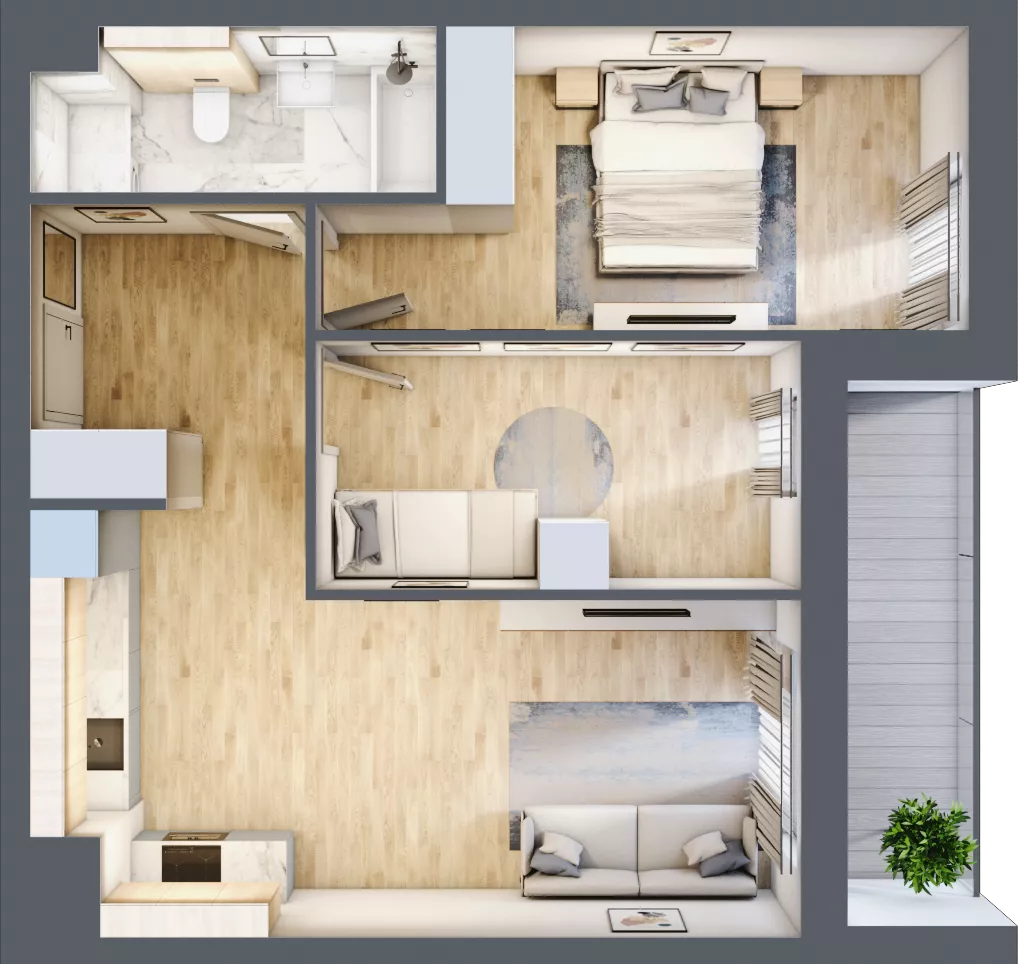 3 pokoje, mieszkanie 57,43 m², piętro 2, oferta nr 3B.2.73, Nowa Francuska IIA, Katowice, Osiedle Paderewskiego-Muchowiec, Muchowiec, ul. Szybowcowa