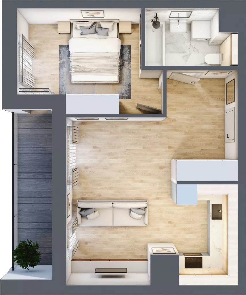 2 pokoje, mieszkanie 43,52 m², piętro 2, oferta nr 3B.2.75, Nowa Francuska IIA, Katowice, Osiedle Paderewskiego-Muchowiec, Muchowiec, ul. Szybowcowa