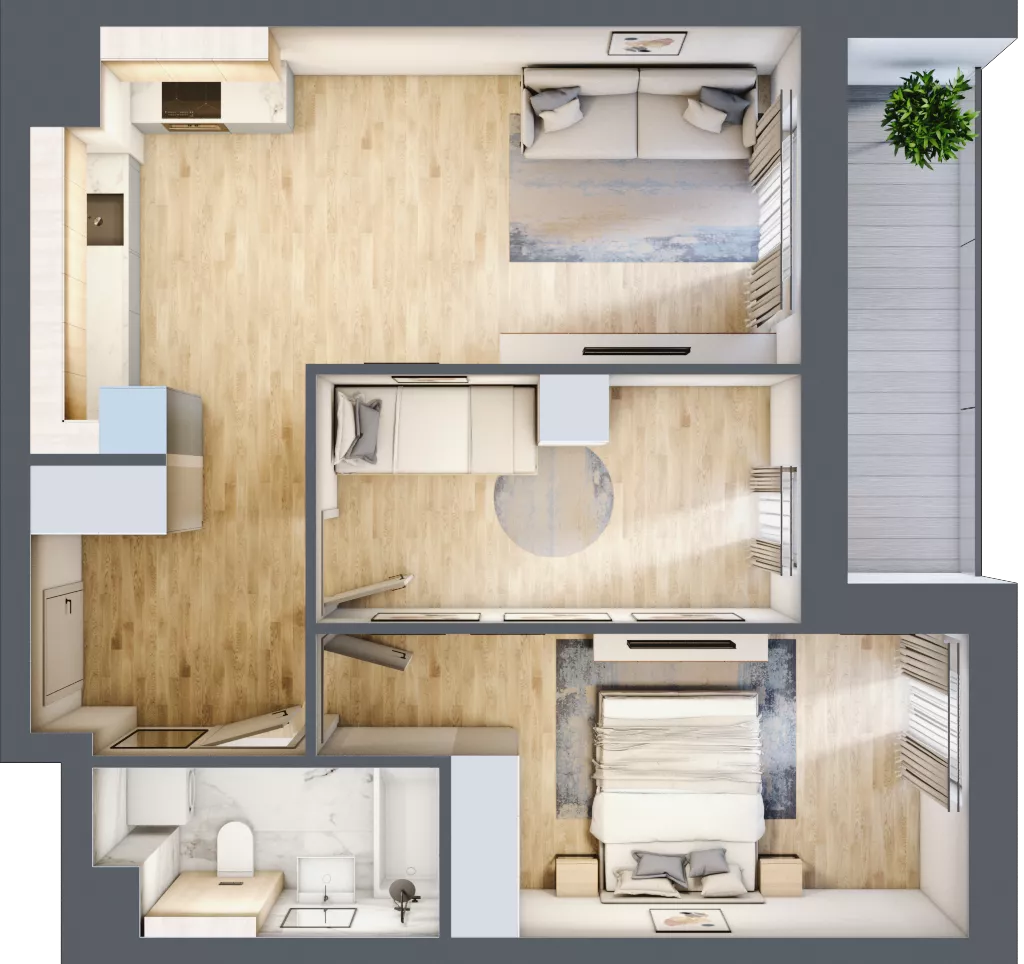 3 pokoje, mieszkanie 56,54 m², piętro 3, oferta nr 3B.3.80, Nowa Francuska IIA, Katowice, Osiedle Paderewskiego-Muchowiec, Muchowiec, ul. Szybowcowa