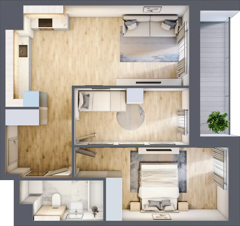 3 pokoje, mieszkanie 57,57 m², piętro 5, oferta nr 3A.5.37, Nowa Francuska IIA, Katowice, Osiedle Paderewskiego-Muchowiec, Muchowiec, ul. Szybowcowa
