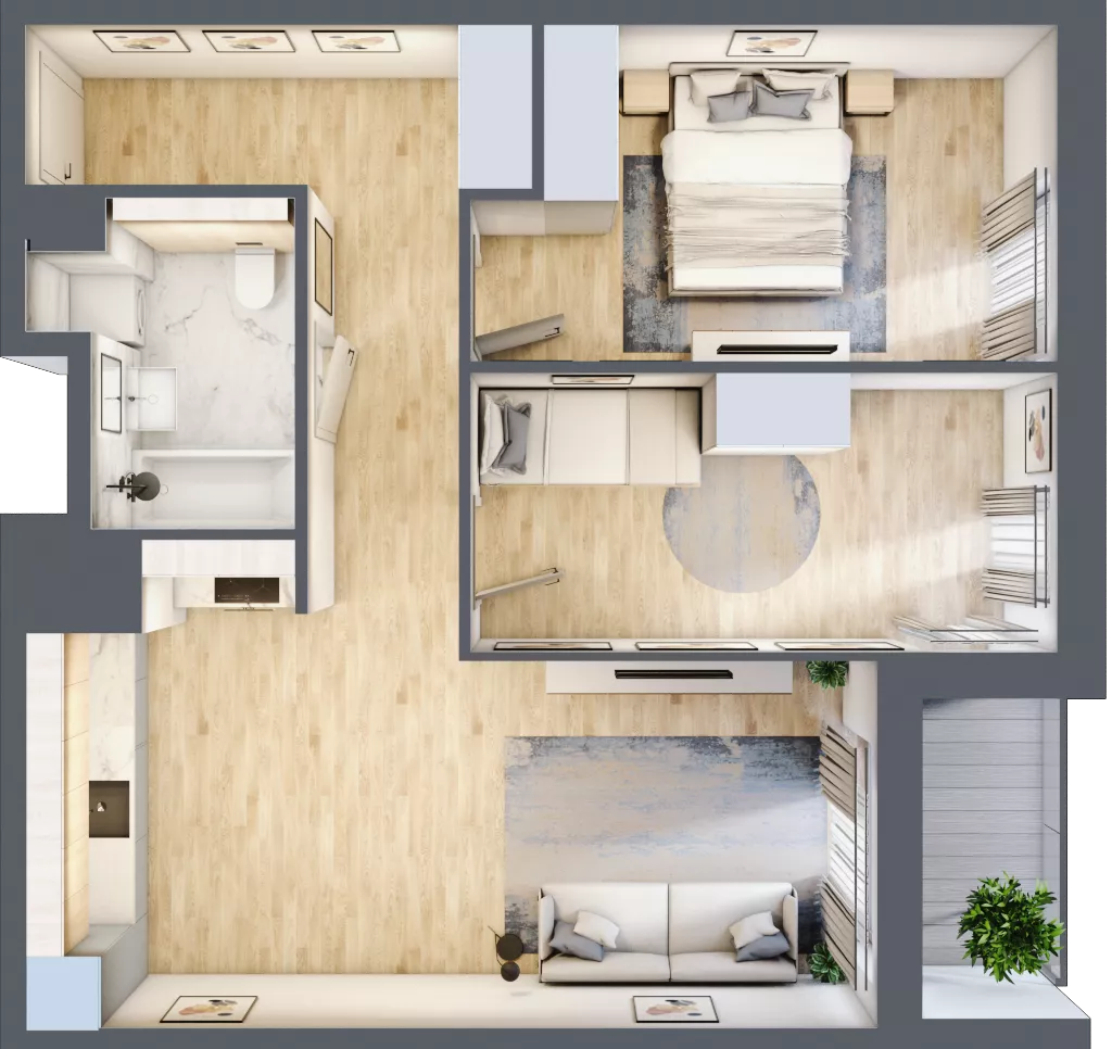 3 pokoje, mieszkanie 61,39 m², piętro 6, oferta nr 3A.6.45, Nowa Francuska IIA, Katowice, Osiedle Paderewskiego-Muchowiec, Muchowiec, ul. Szybowcowa