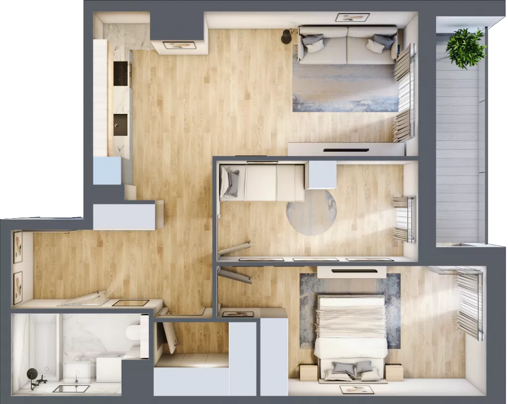 3 pokoje, mieszkanie 65,21 m², piętro 6, oferta nr 3B.6.106, Nowa Francuska IIA, Katowice, Osiedle Paderewskiego-Muchowiec, Muchowiec, ul. Szybowcowa