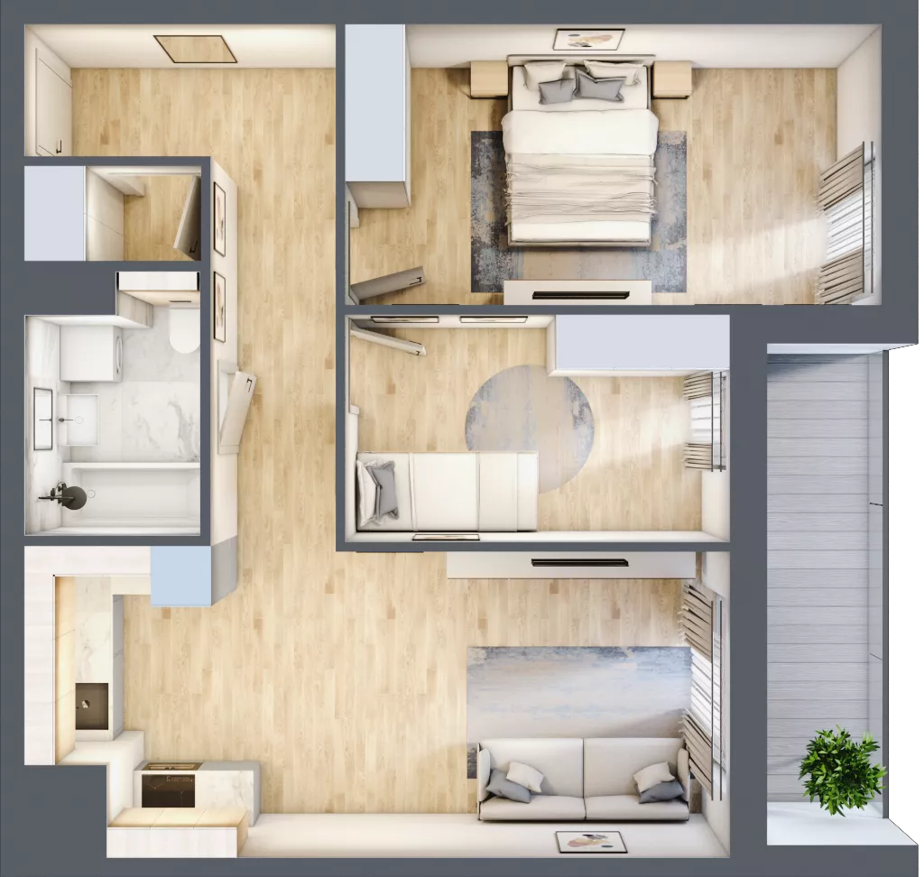 3 pokoje, mieszkanie 58,77 m², piętro 7, oferta nr 3B.7.111, Nowa Francuska IIA, Katowice, Osiedle Paderewskiego-Muchowiec, Muchowiec, ul. Szybowcowa