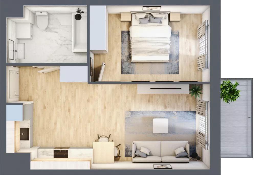 2 pokoje, mieszkanie 44,37 m², piętro 1, oferta nr A2-1-171, Hipoteczna Park, Łódź, Bałuty, ul. Hipoteczna 7