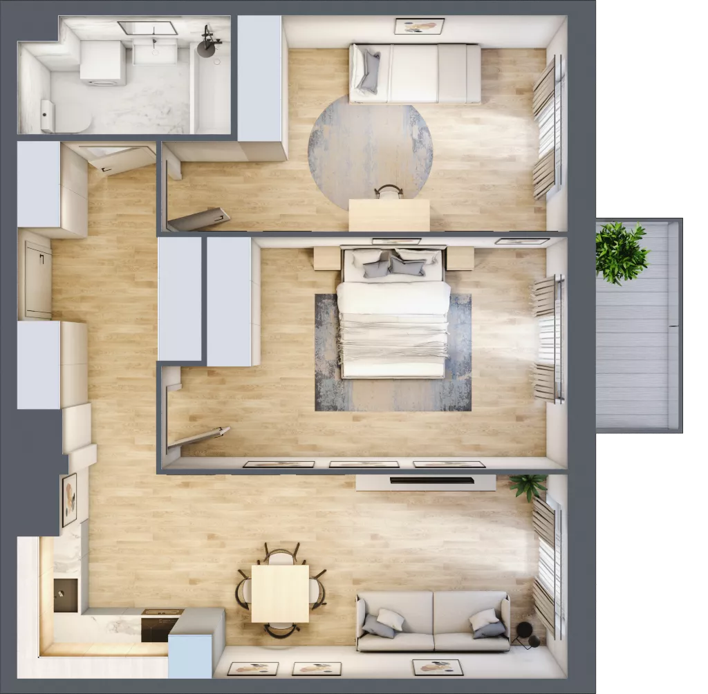 3 pokoje, mieszkanie 66,28 m², piętro 3, oferta nr A2-3-184, Hipoteczna Park, Łódź, Bałuty, ul. Hipoteczna 7