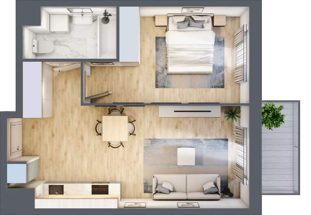 2 pokoje, mieszkanie 44,54 m², piętro 1, oferta nr A3-1-107, Hipoteczna Park, Łódź, Bałuty, ul. Hipoteczna 7