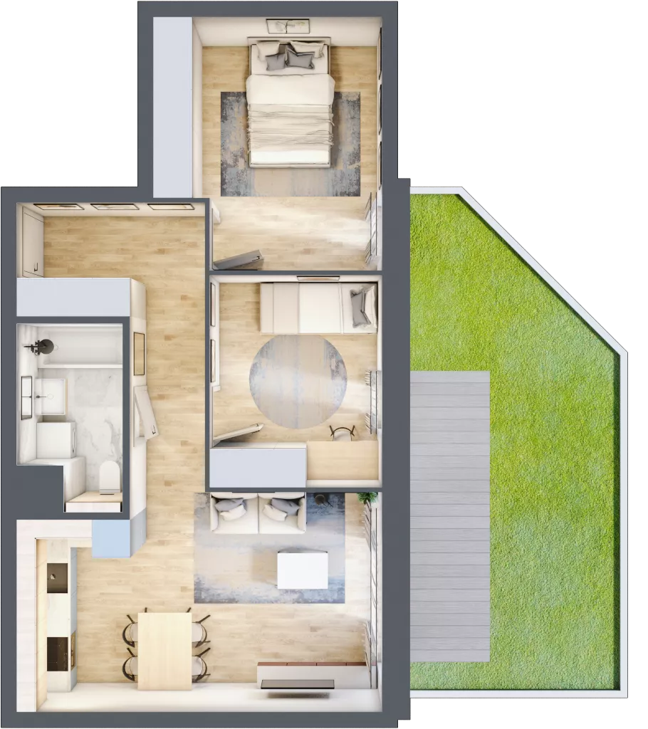 3 pokoje, mieszkanie 54,69 m², parter, oferta nr 1.00.B01, Ogrody Andersa III, Gliwice, Wojska Polskiego, ul. Generała Władysława Andersa
