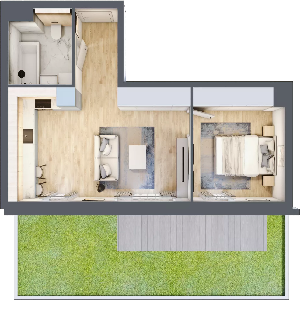 2 pokoje, mieszkanie 40,95 m², parter, oferta nr 1.00.C01, Ogrody Andersa III, Gliwice, Wojska Polskiego, ul. Generała Władysława Andersa