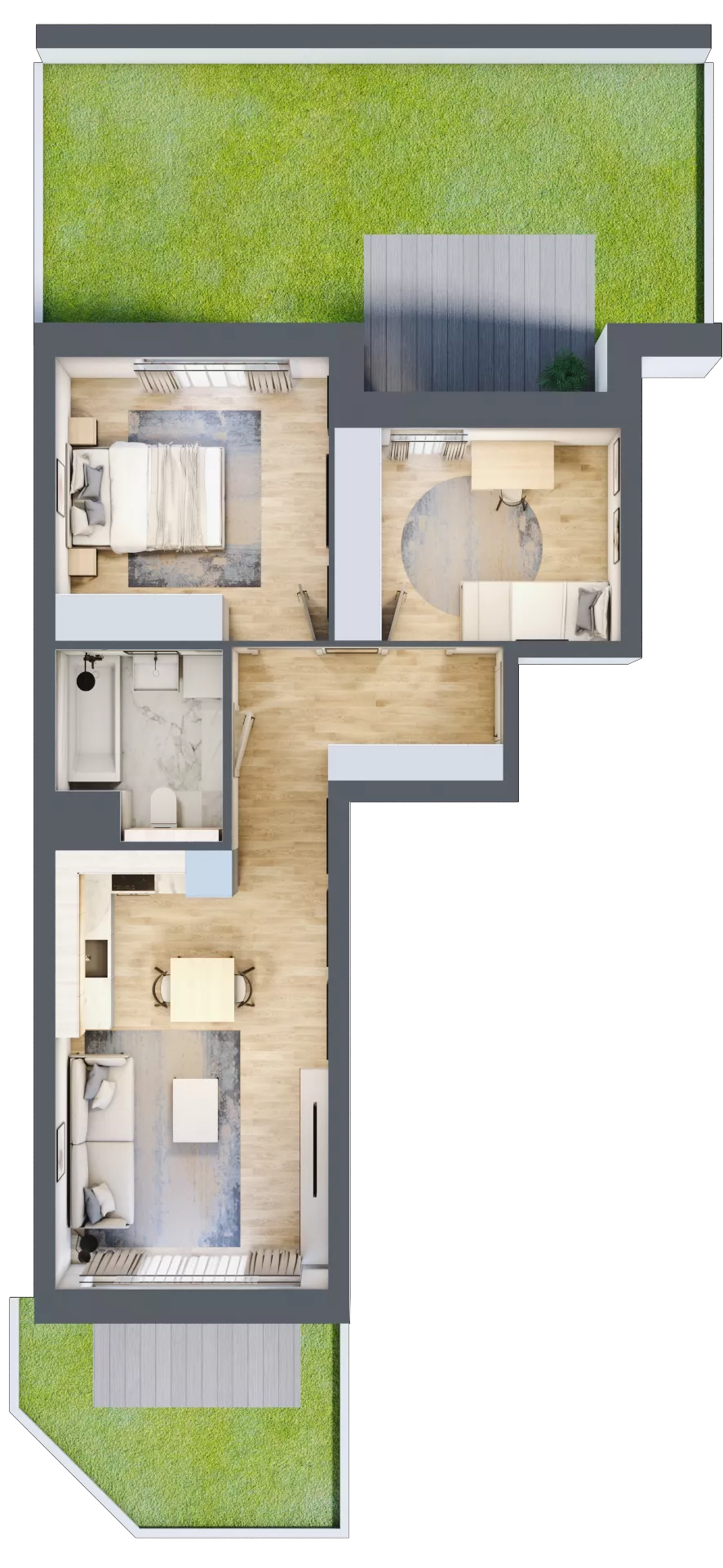 3 pokoje, mieszkanie 53,97 m², parter, oferta nr 1.00.C02, Ogrody Andersa III, Gliwice, Wojska Polskiego, ul. Generała Władysława Andersa