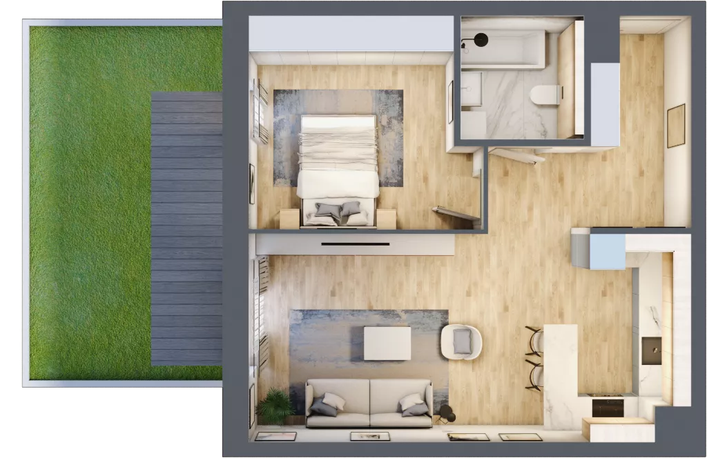 2 pokoje, mieszkanie 52,05 m², parter, oferta nr 1.00.D04, Ogrody Andersa III, Gliwice, Wojska Polskiego, ul. Generała Władysława Andersa