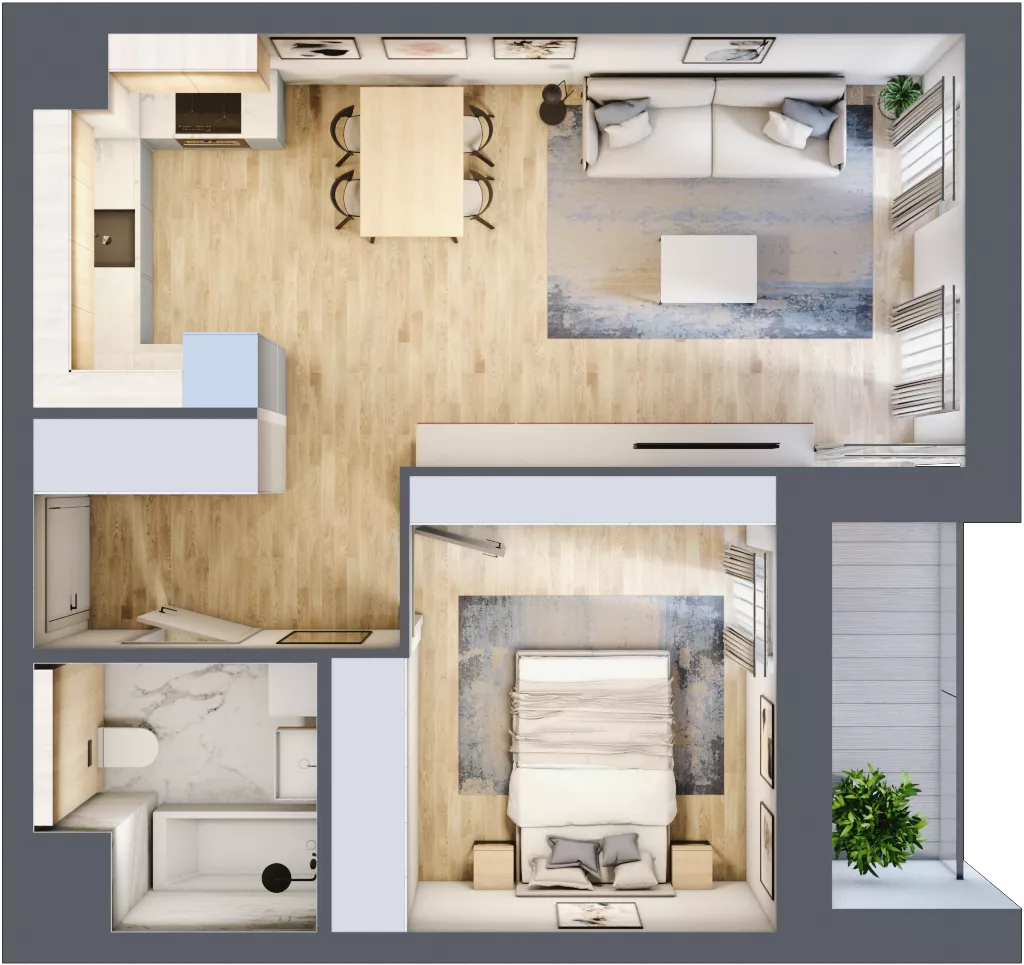 2 pokoje, mieszkanie 46,63 m², parter, oferta nr 1.00.E02, Ogrody Andersa III, Gliwice, Wojska Polskiego, ul. Generała Władysława Andersa