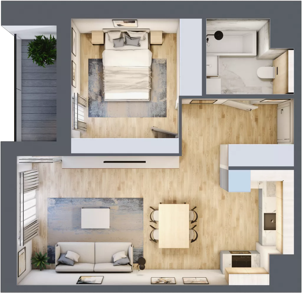 2 pokoje, mieszkanie 47,49 m², piętro 1, oferta nr 1.01.A06, Ogrody Andersa III, Gliwice, Wojska Polskiego, ul. Generała Władysława Andersa