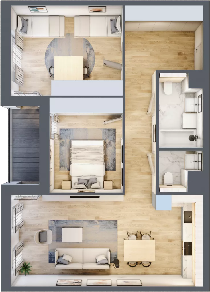 3 pokoje, mieszkanie 74,12 m², piętro 1, oferta nr 1.01.B08, Ogrody Andersa III, Gliwice, Wojska Polskiego, ul. Generała Władysława Andersa
