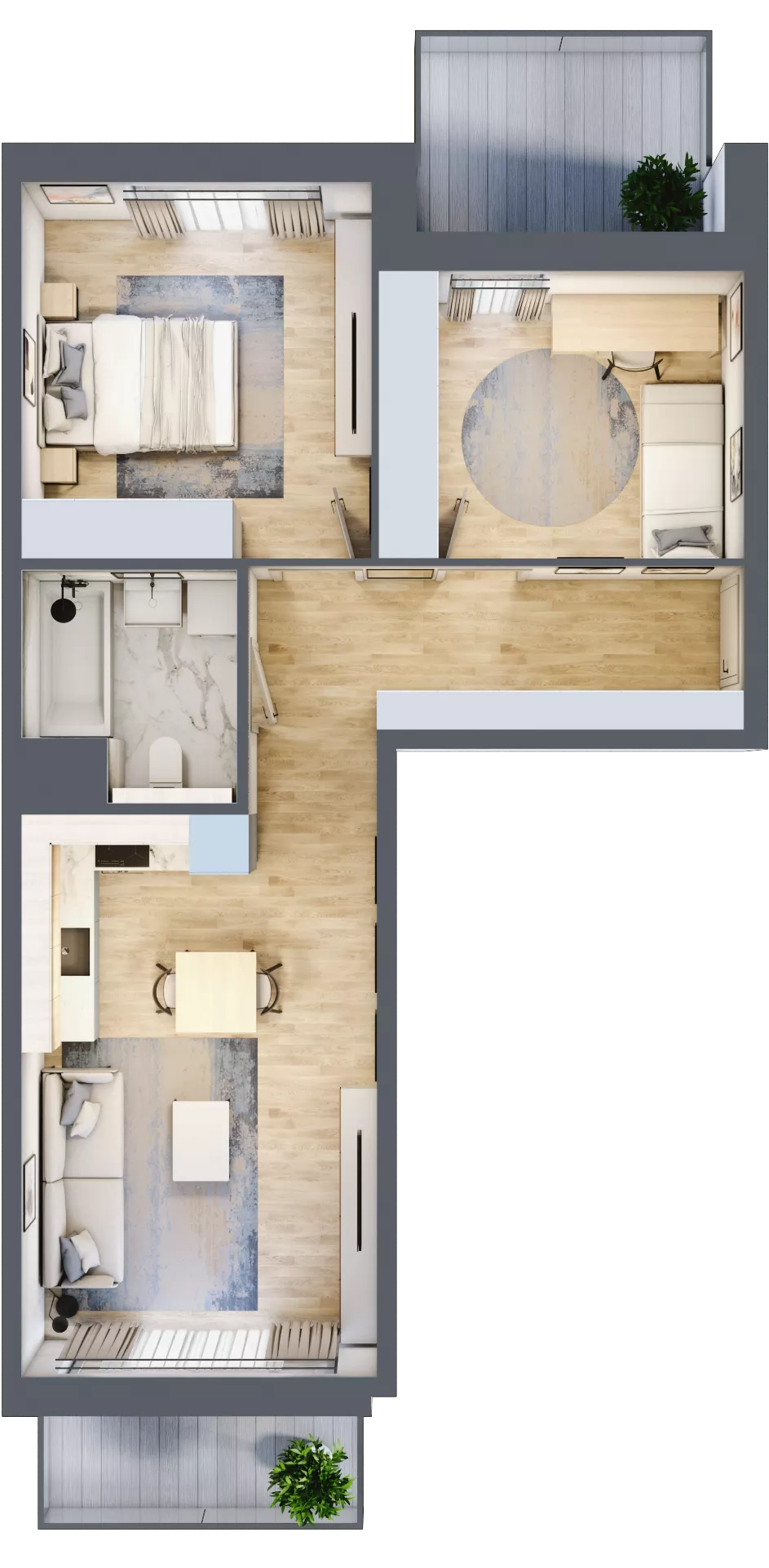 3 pokoje, mieszkanie 58,49 m², piętro 1, oferta nr 1.01.C04, Ogrody Andersa III, Gliwice, Wojska Polskiego, ul. Generała Władysława Andersa