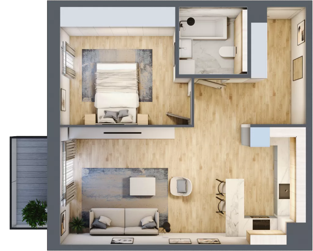2 pokoje, mieszkanie 53,05 m², piętro 1, oferta nr 1.01.D09, Ogrody Andersa III, Gliwice, Wojska Polskiego, ul. Generała Władysława Andersa