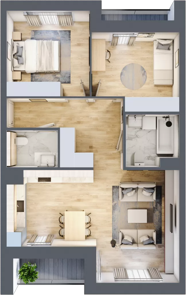 3 pokoje, mieszkanie 70,03 m², piętro 3, oferta nr 1.03.C08, Ogrody Andersa III, Gliwice, Wojska Polskiego, ul. Generała Władysława Andersa