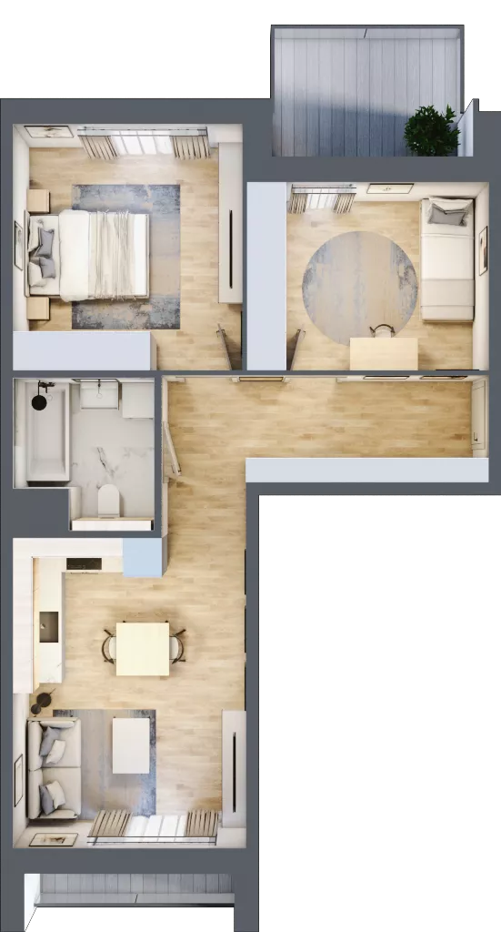 3 pokoje, mieszkanie 55,53 m², piętro 3, oferta nr 1.03.C10, Ogrody Andersa III, Gliwice, Wojska Polskiego, ul. Generała Władysława Andersa