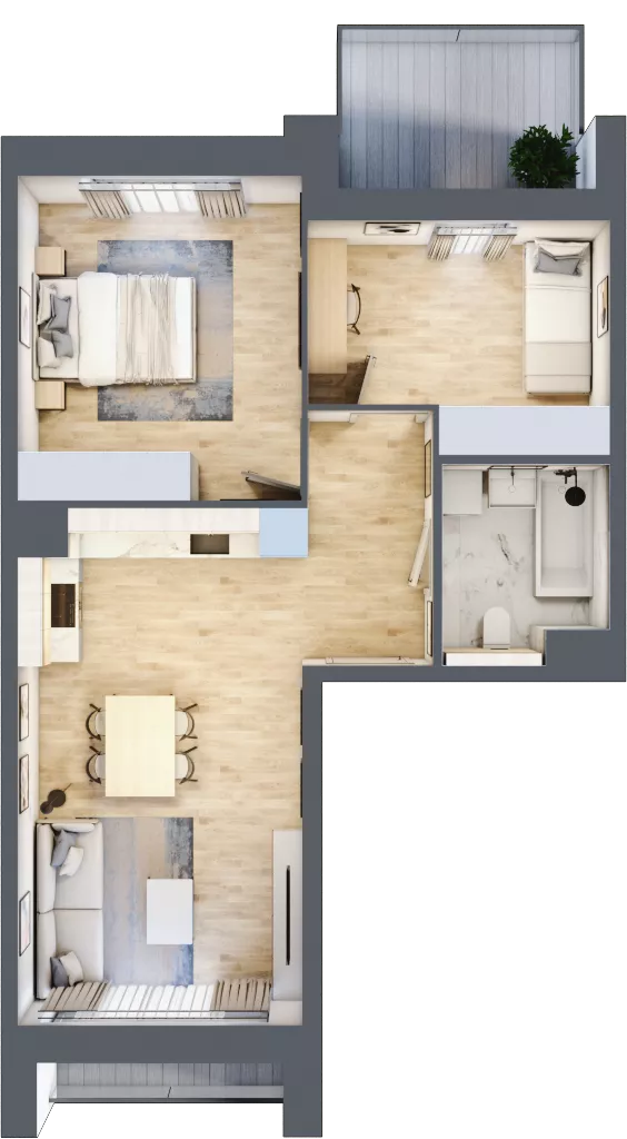 3 pokoje, mieszkanie 55,21 m², piętro 3, oferta nr 1.03.D17, Ogrody Andersa III, Gliwice, Wojska Polskiego, ul. Generała Władysława Andersa