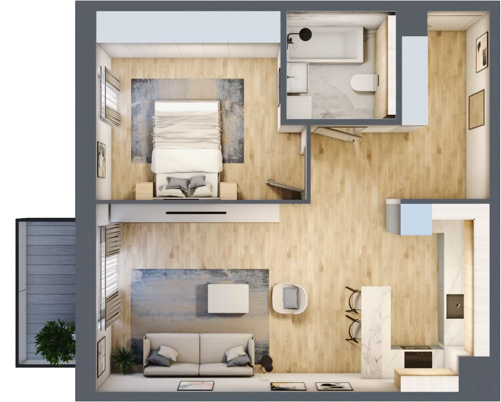 2 pokoje, mieszkanie 53,06 m², piętro 3, oferta nr 1.03.D21, Ogrody Andersa III, Gliwice, Wojska Polskiego, ul. Generała Władysława Andersa