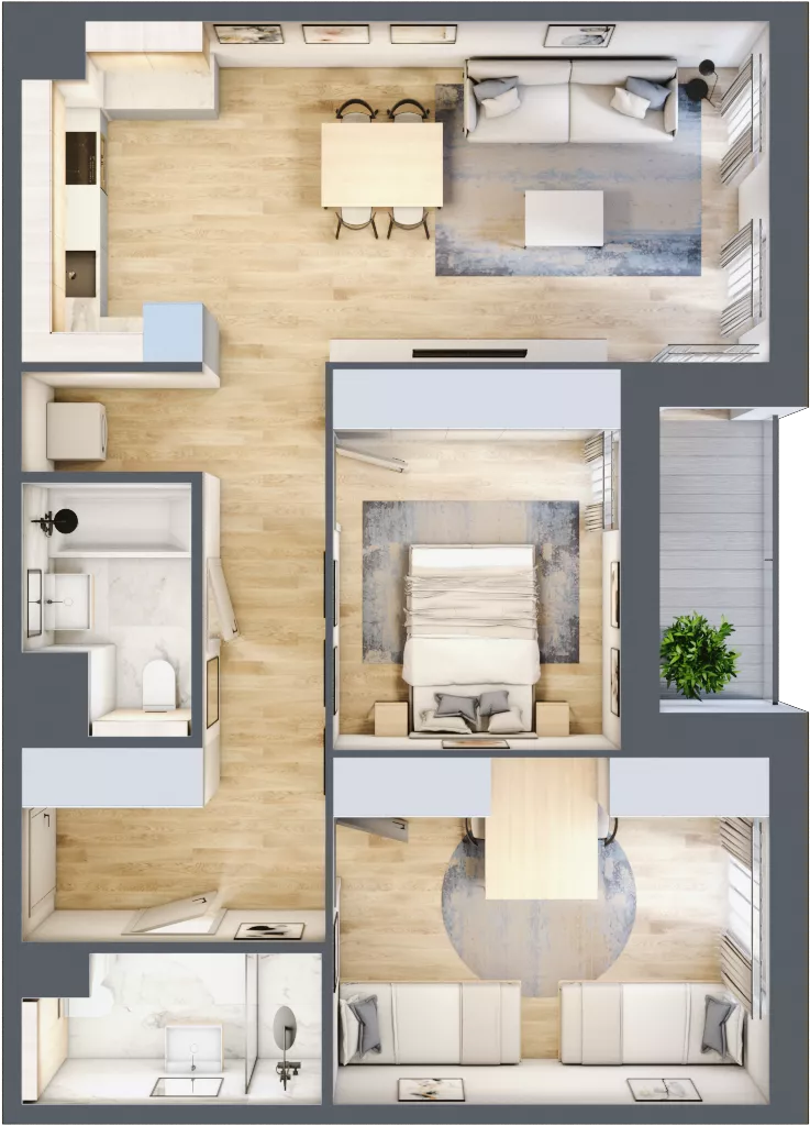 3 pokoje, mieszkanie 74,43 m², piętro 3, oferta nr 1.03.E14, Ogrody Andersa III, Gliwice, Wojska Polskiego, ul. Generała Władysława Andersa