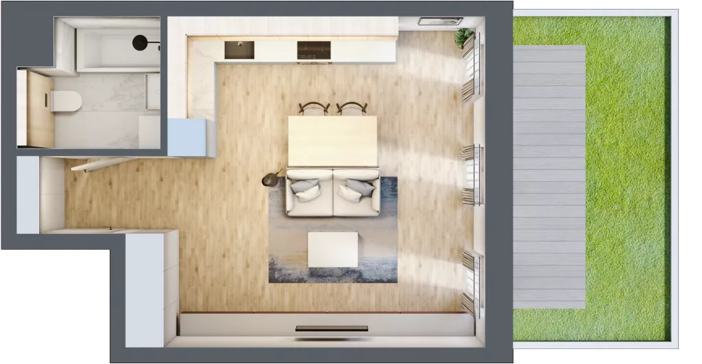 1 pokój, mieszkanie 35,54 m², parter, oferta nr 4.00.A05, Ogrody Andersa III, Gliwice, Wojska Polskiego, ul. Generała Władysława Andersa