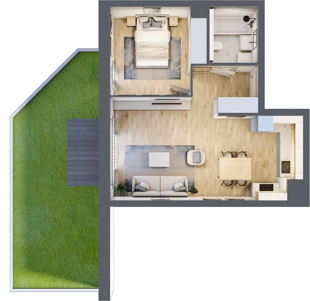 2 pokoje, mieszkanie 47,04 m², parter, oferta nr 4.00.D05, Ogrody Andersa III, Gliwice, Wojska Polskiego, ul. Generała Władysława Andersa