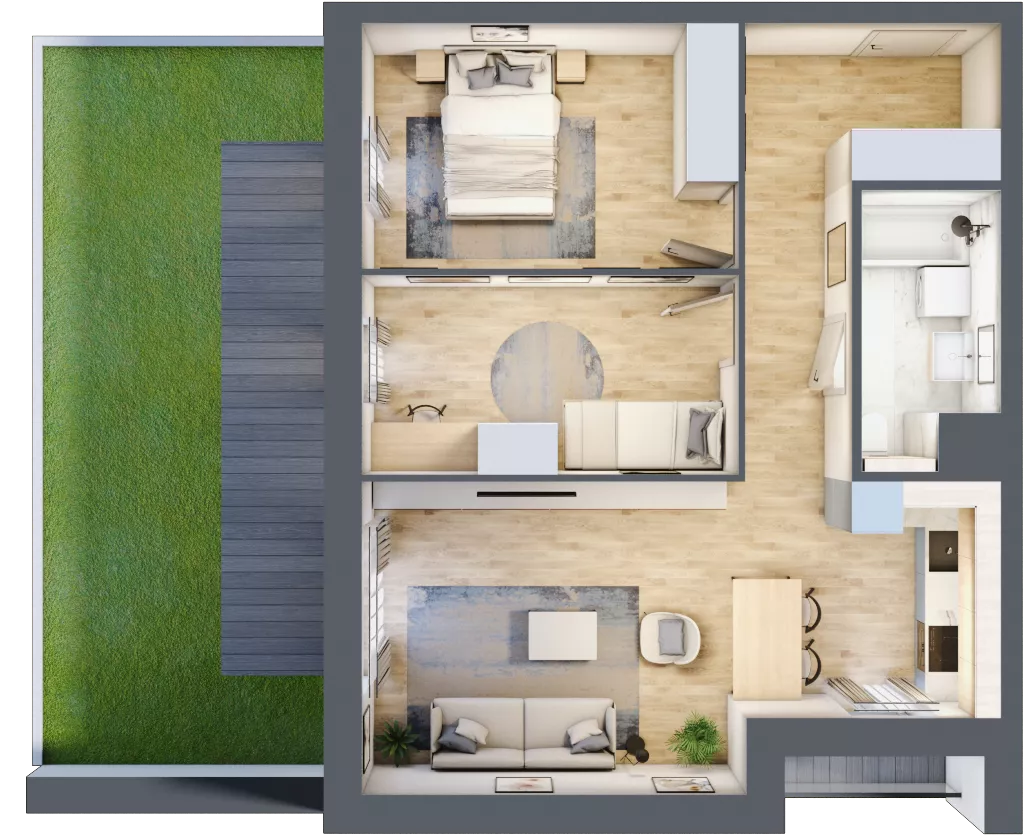 3 pokoje, mieszkanie 62,69 m², parter, oferta nr 4.00.E03, Ogrody Andersa III, Gliwice, Wojska Polskiego, ul. Generała Władysława Andersa