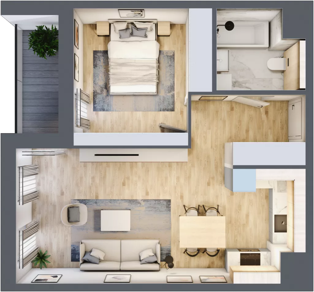 2 pokoje, mieszkanie 47,62 m², piętro 3, oferta nr 4.03.A18, Ogrody Andersa III, Gliwice, Wojska Polskiego, ul. Generała Władysława Andersa