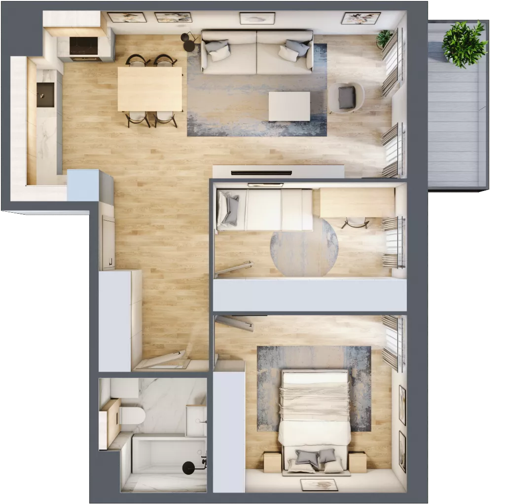 3 pokoje, mieszkanie 57,67 m², piętro 3, oferta nr 4.03.A20, Ogrody Andersa III, Gliwice, Wojska Polskiego, ul. Generała Władysława Andersa