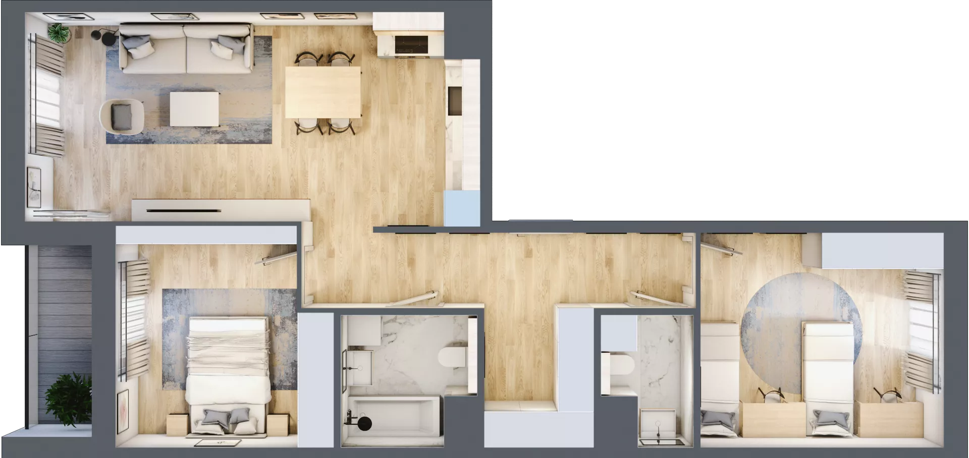 3 pokoje, mieszkanie 74,13 m², piętro 3, oferta nr 4.03.B11, Ogrody Andersa III, Gliwice, Wojska Polskiego, ul. Generała Władysława Andersa