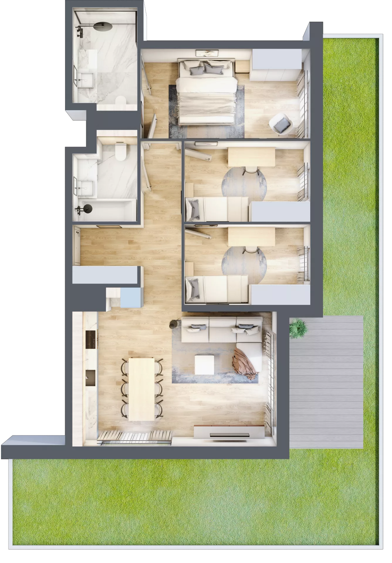 3 pokoje, mieszkanie 76,04 m², parter, oferta nr E.0.1, ATAL Parkowa, Poznań, Nowe Miasto, Osiedle Warszawskie, ul. Mogileńska