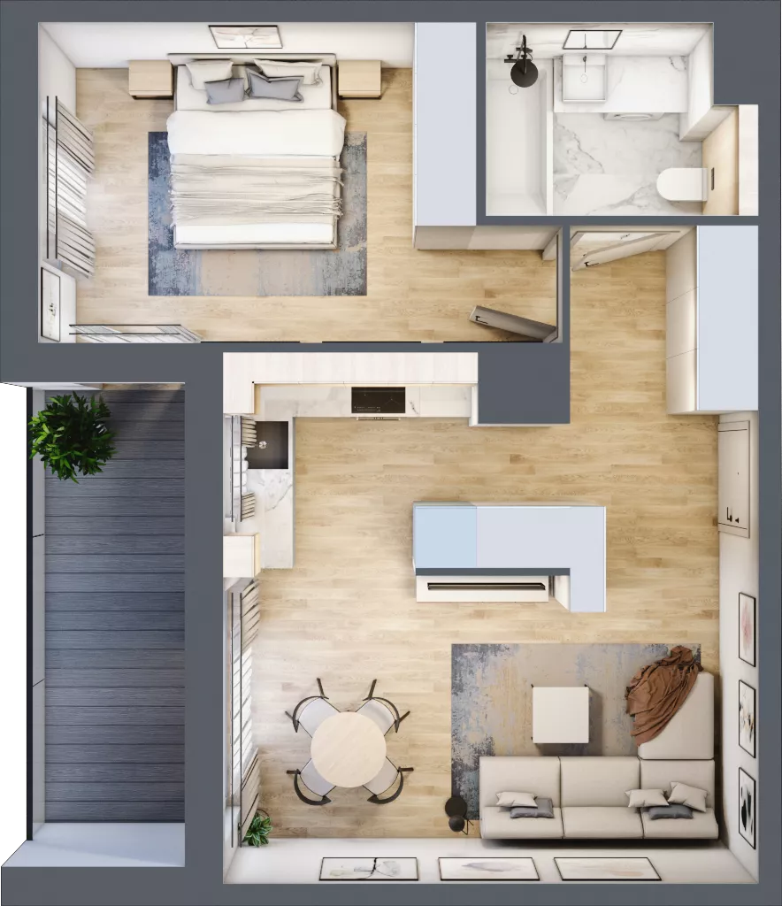 2 pokoje, mieszkanie 47,86 m², piętro 1, oferta nr E.1.4, ATAL Parkowa, Poznań, Nowe Miasto, Osiedle Warszawskie, ul. Mogileńska