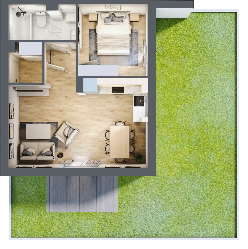 2 pokoje, mieszkanie 43,57 m², parter, oferta nr 9.1, ATAL Jasieny, Gdańsk, Jasień, ul. Stężycka