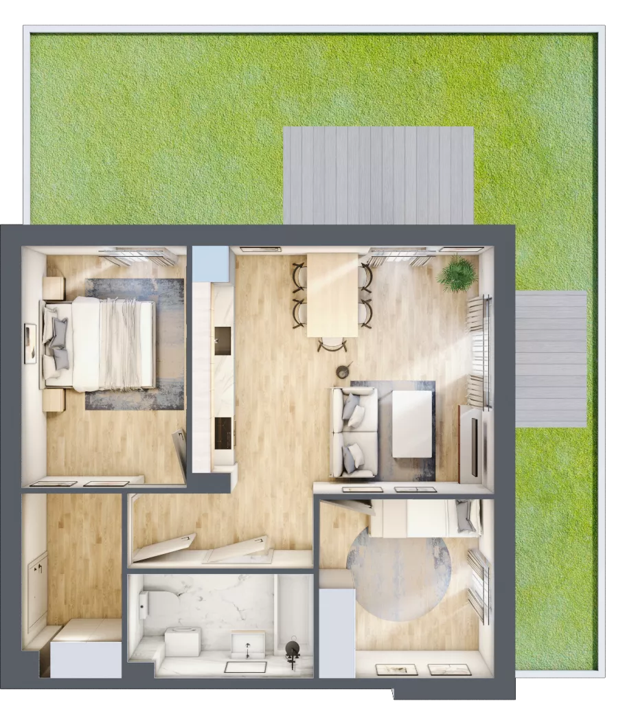 3 pokoje, mieszkanie 54,63 m², parter, oferta nr 1.2, ATAL Jasieny, Gdańsk, Jasień, ul. Stężycka