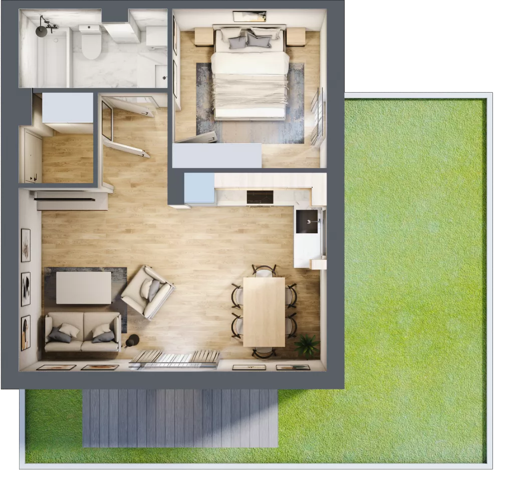 2 pokoje, mieszkanie 43,38 m², parter, oferta nr 3.1, ATAL Jasieny, Gdańsk, Jasień, ul. Stężycka