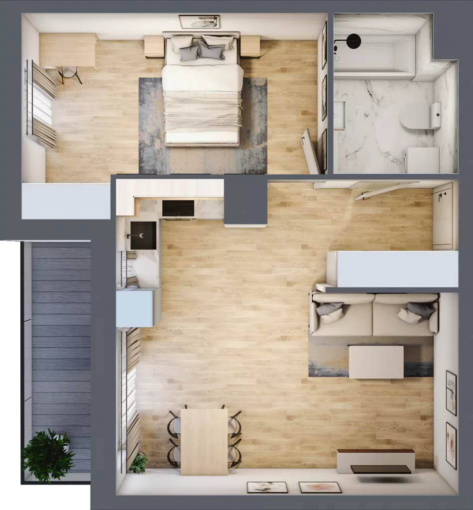 2 pokoje, mieszkanie 48,47 m², piętro 7, oferta nr 2.A49, Niebieski Bursztyn II, Reda, ul. Bosmańska