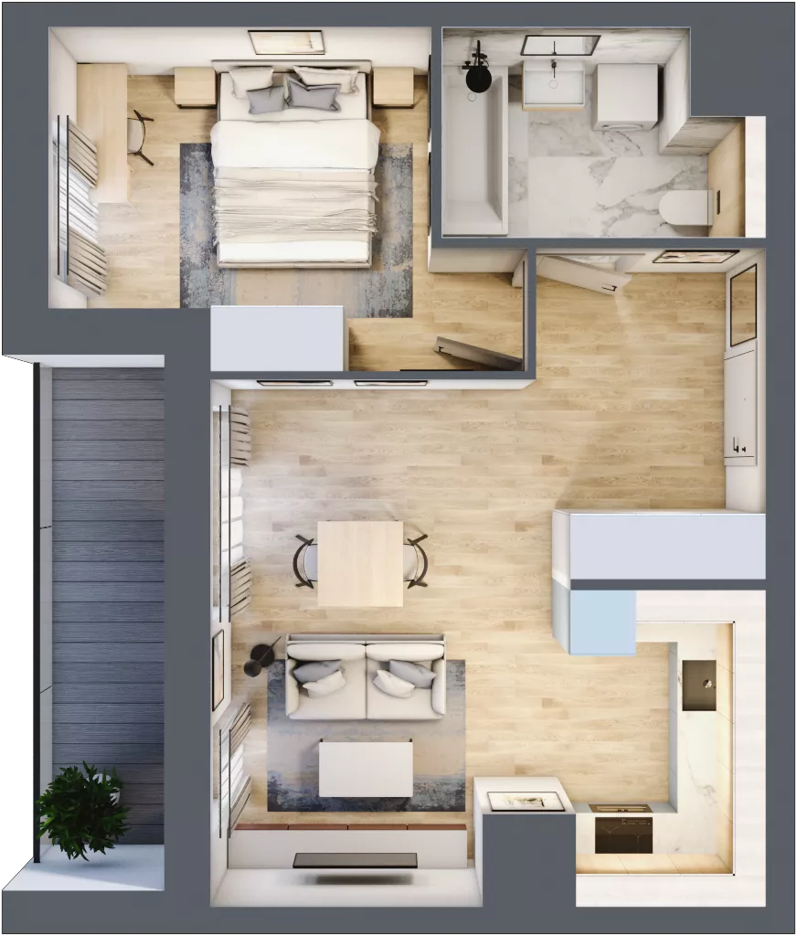 2 pokoje, mieszkanie 44,29 m², piętro 4, oferta nr 1A.4.40, Nowa Francuska IIB, Katowice, Osiedle Paderewskiego-Muchowiec, Muchowiec, ul. Szybowcowa