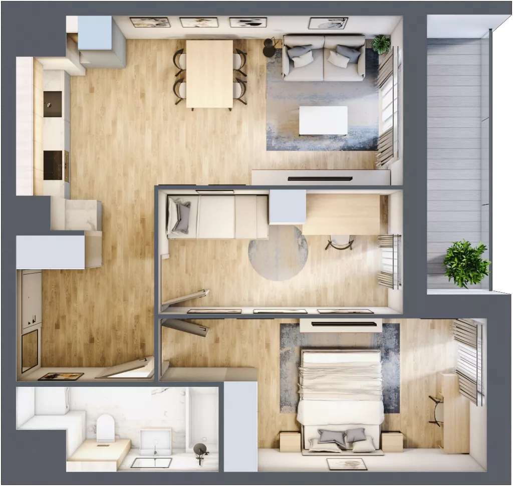 3 pokoje, mieszkanie 56,55 m², piętro 2, oferta nr 1A.2.19, Nowa Francuska IIB, Katowice, Osiedle Paderewskiego-Muchowiec, Muchowiec, ul. Szybowcowa