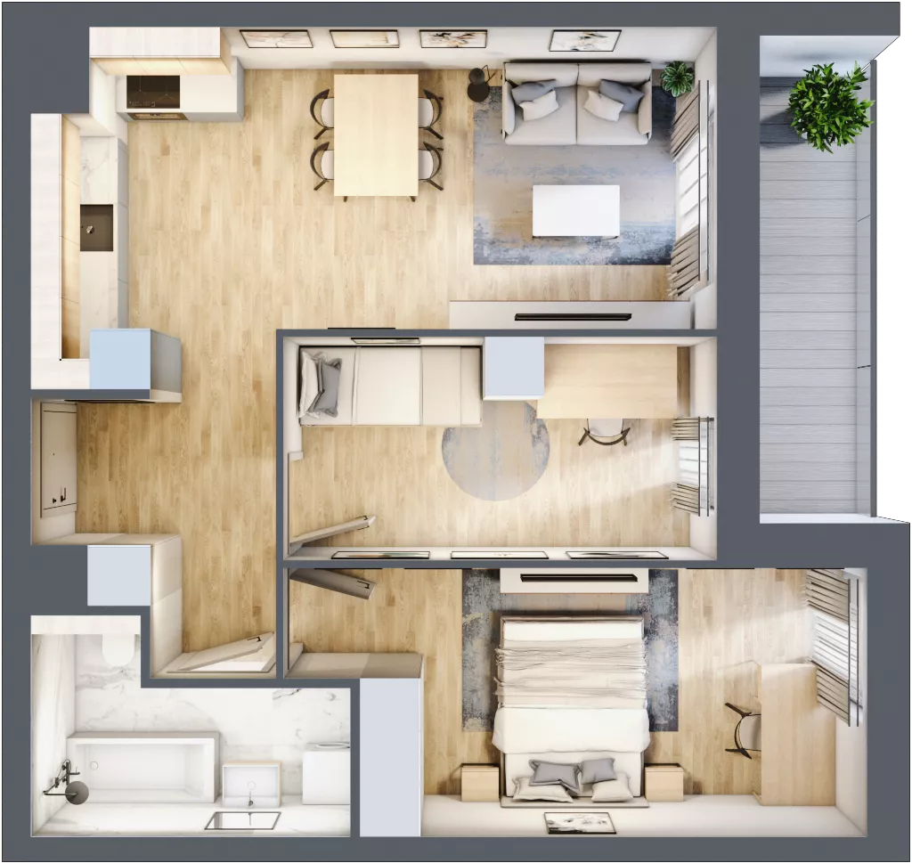 3 pokoje, mieszkanie 57,31 m², piętro 3, oferta nr 1A.3.36, Nowa Francuska IIB, Katowice, Osiedle Paderewskiego-Muchowiec, Muchowiec, ul. Szybowcowa