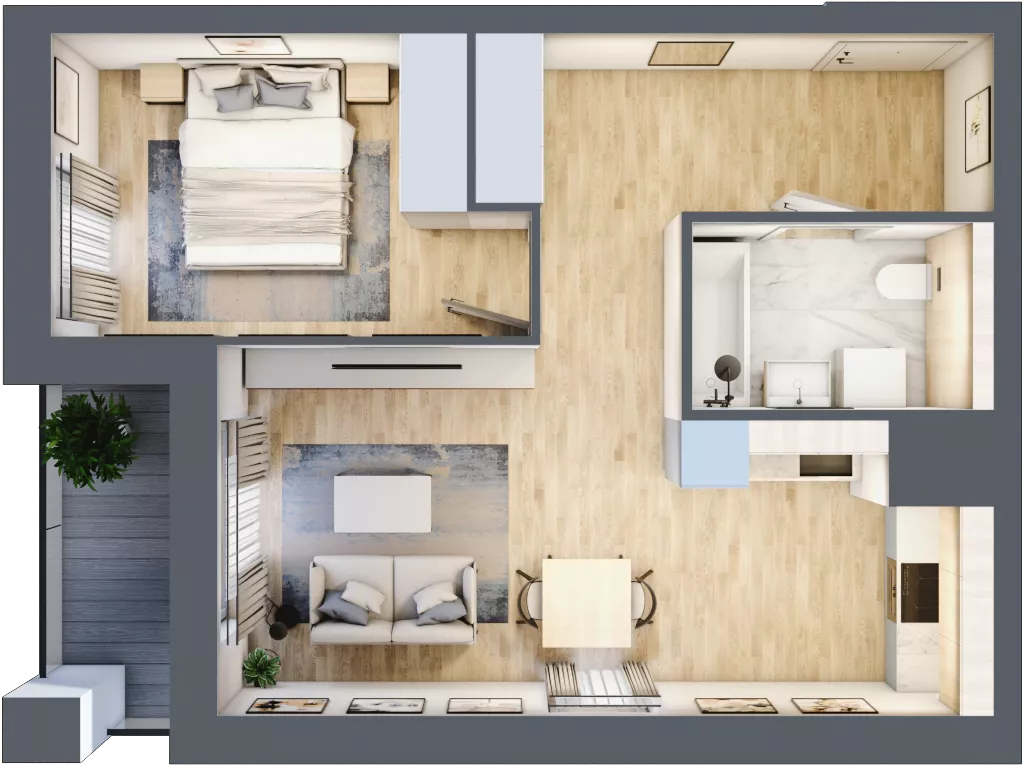 2 pokoje, mieszkanie 45,41 m², piętro 5, oferta nr 1A.5.48, Nowa Francuska IIB, Katowice, Osiedle Paderewskiego-Muchowiec, Muchowiec, ul. Szybowcowa