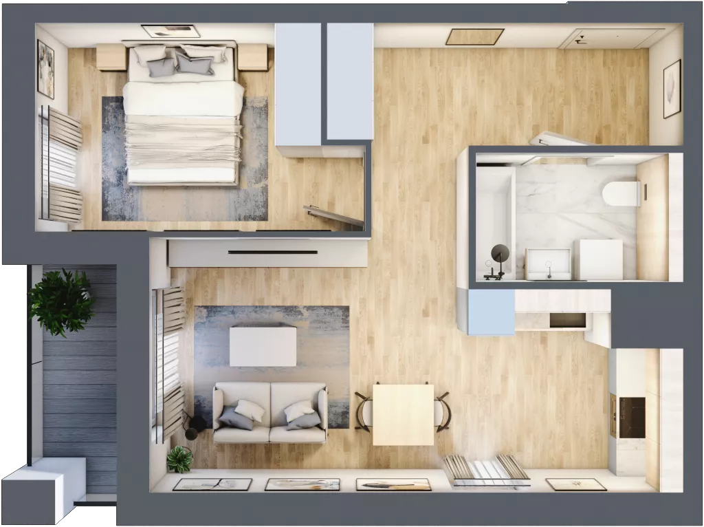 2 pokoje, mieszkanie 44,46 m², piętro 2, oferta nr 1A.2.21, Nowa Francuska IIB, Katowice, Osiedle Paderewskiego-Muchowiec, Muchowiec, ul. Szybowcowa